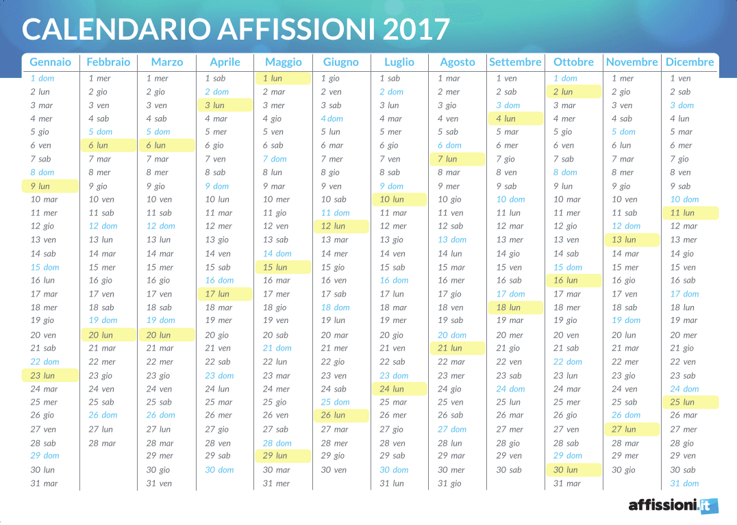 Calendario Affissioni 2017