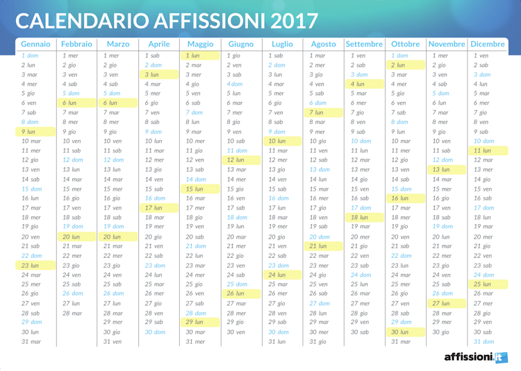 Calendario Affissioni 2017